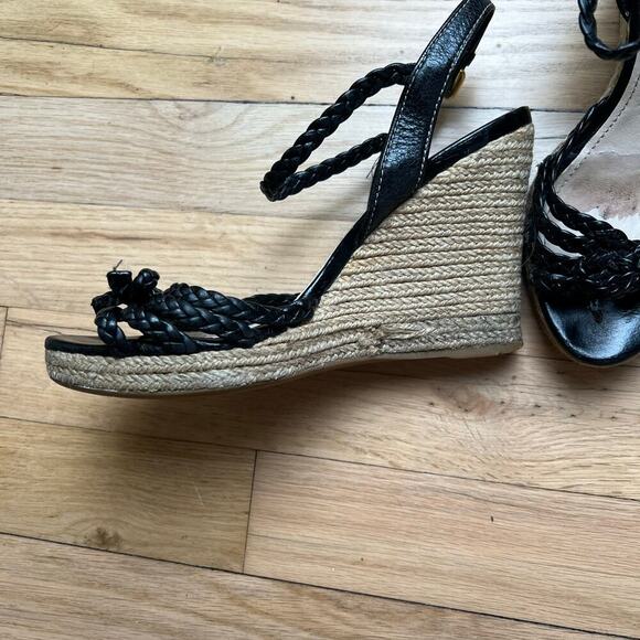 Prada Women's 35 US 5 Leather Braided Espadrilles Black Strappy Sandals Luxury - Picture 8 of 16